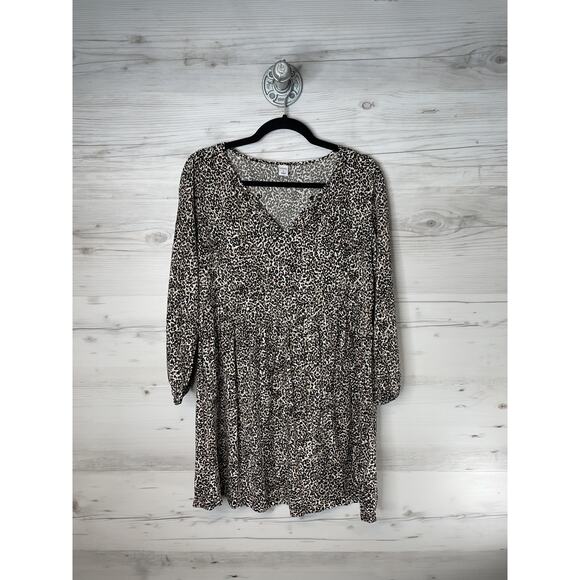 Old Navy Dress Womens Small Leopard Print V Neck Long Sleeve Babydoll Rayon - Picture 1 of 9